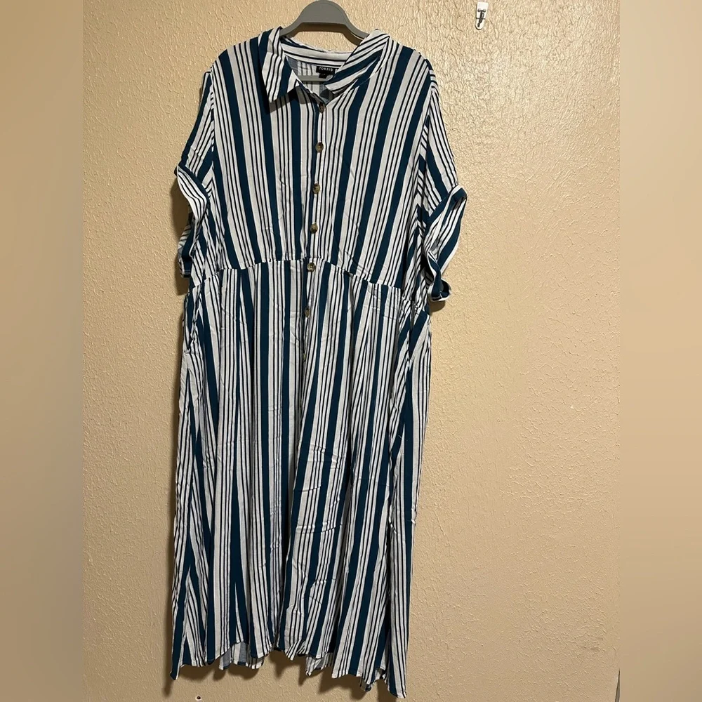 Torrid Maxi‎ Dress Striped Size 5X White Button Front Shirt Dress